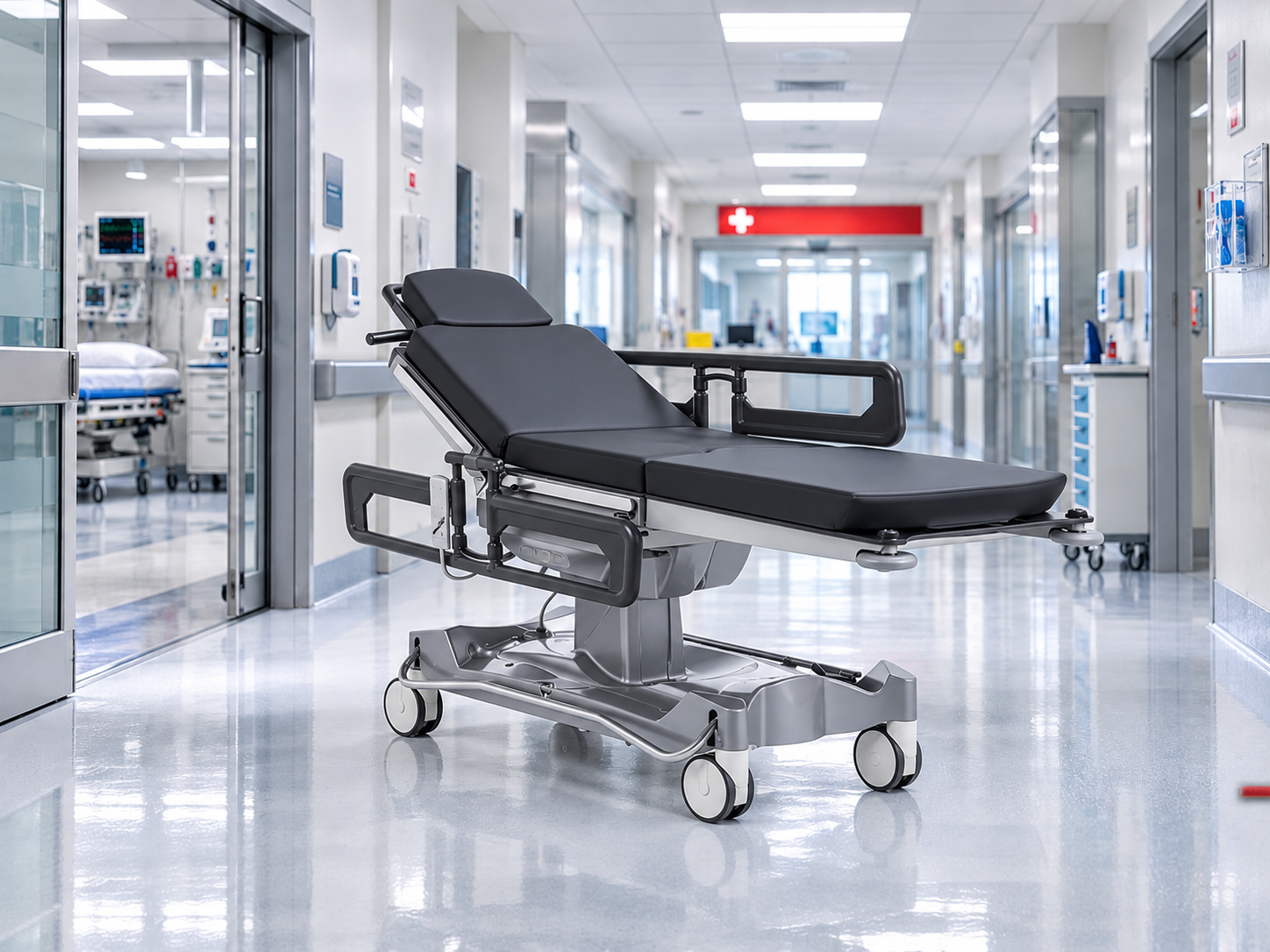 Chariot-brancard médical dans un service hospitalier d'urgences